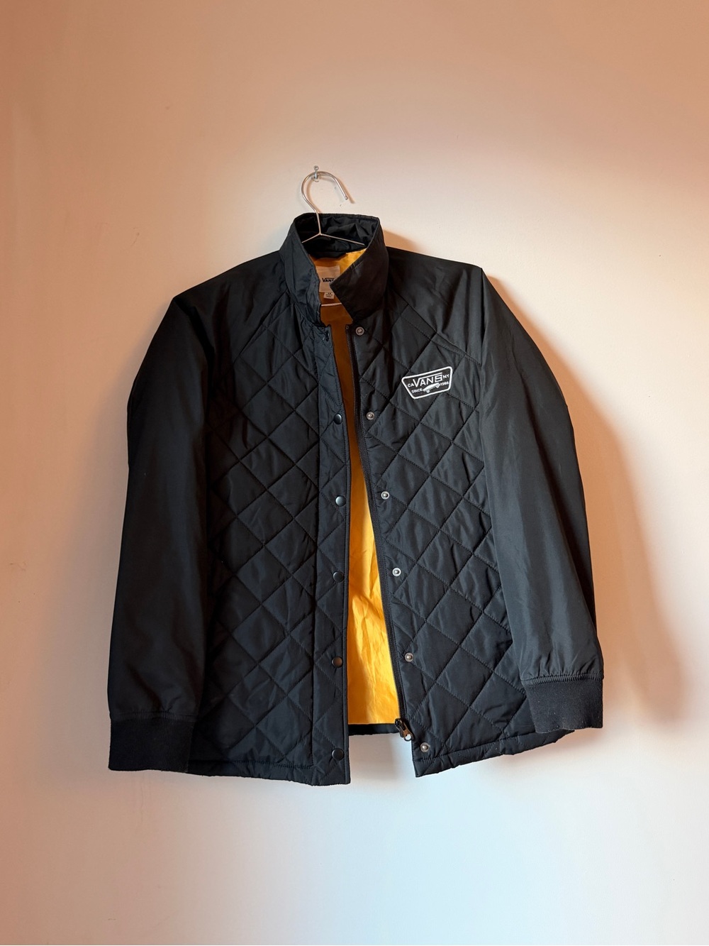 Vans Black Quilted Jacket with Yellow Lining